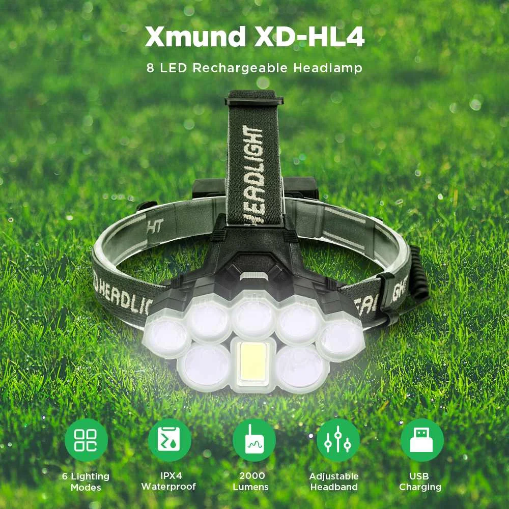 Xmund XD-HL4 T6+ Q5 2000LM светодиодный водонепроницаемый налобный фонарь 18650 аккумулятор USB интерфейс COB фонарик для велосипеда Фонарь велосипедный фонарь