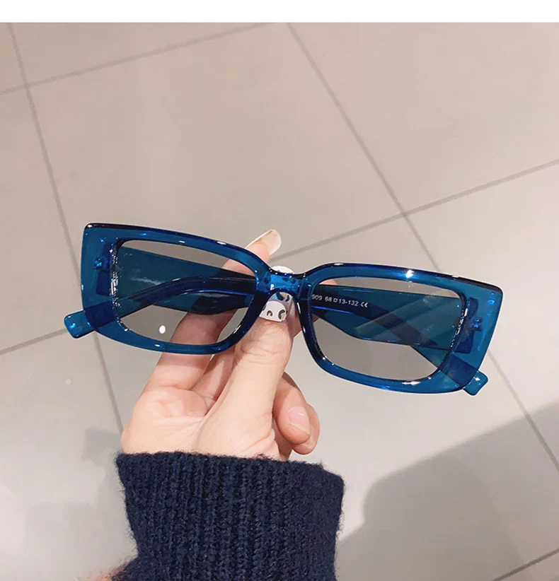 SO&EI Ins Popular Fashion Small Rectangle Sunglasses Women Vintage Leopard Blue Eyewear Men Cat Eye Sun Glasses Shades UV400 coach sunglasses