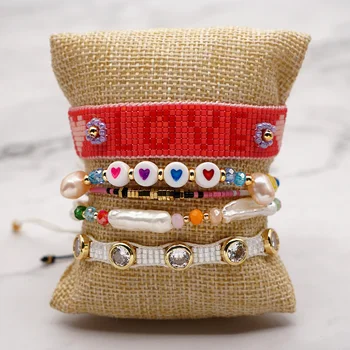 

Go2Boho Miyuki Bracelet For Women Handmade Freshwater Pearl Jewelry Raibow Beads Pulseira LOVE Heart Bracelets Vsco Girl Braclet