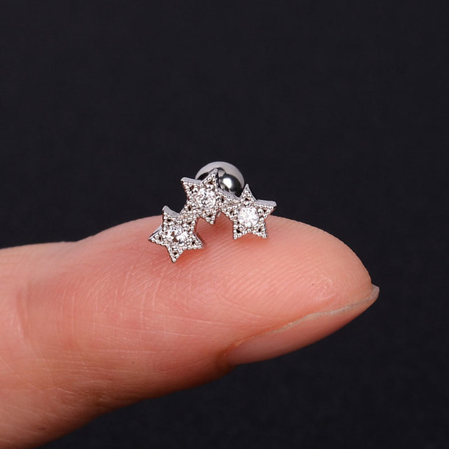 pcs Stainless Steel Crystal Zircon Star Moon  Ear Studs Earrings For Women/Men Cross Bowknot Tragus Cartilage Piercing Jewelry