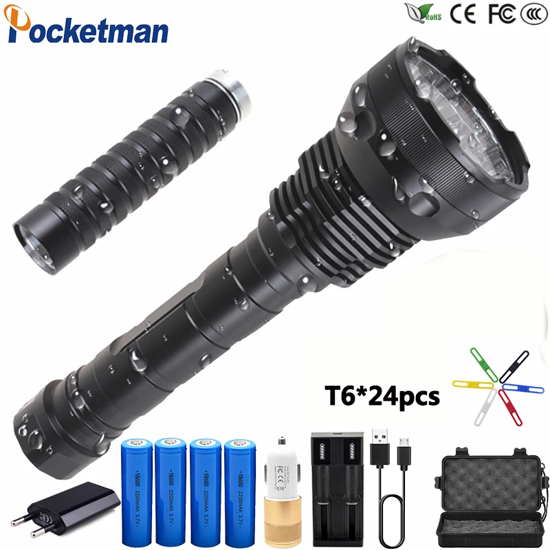 

100000 Lumens T6*24 Waterproof LED Flashlight 5 Modes LED Torch Tactical Flashlight Linterna Portable Lamp Light
