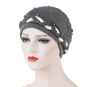 

Bandanas Women Bead Braid Cotton Turban Hat Scarf Cancer Chemo Beanies Caps Hijab Headwear Head Wrap Plated Hair Loss Cover