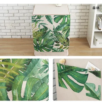 

Linen Washing Machine Cover Forest Leaves Printing Dust Cover Cloth Waterproof Protective Sleeve for Pulsator Washing Machine