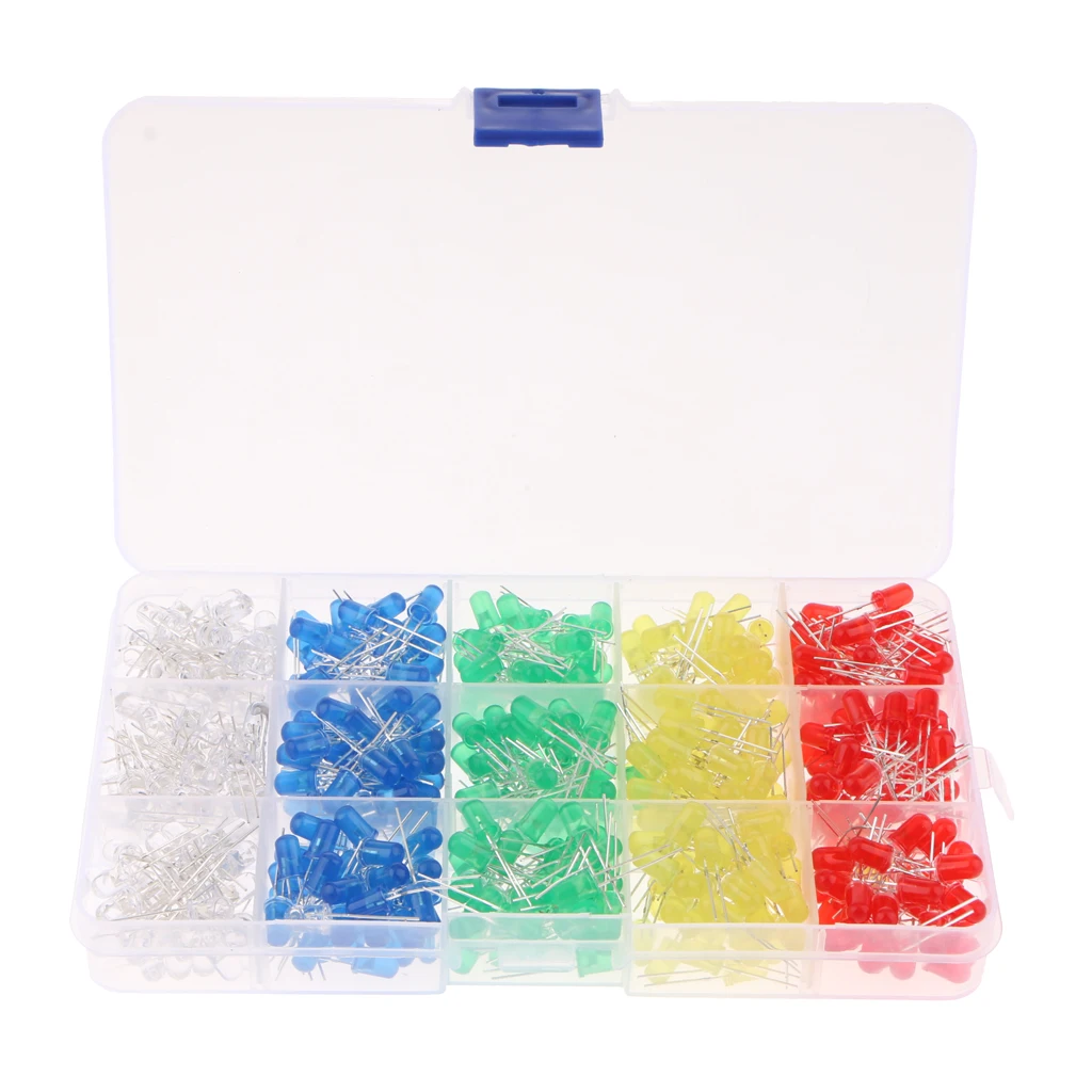 500PCS 5mm LED Assorted Kit Super Bright Light Emitting Diodes 5 Colors+Box