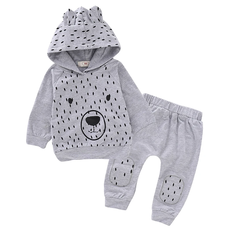2 шт./компл. осень-зима для маленьких девочек комплект одежды для мальчиков, одежда для новорожденных, с изображением пальто с капюшоном комплекты из футболки и штанов A1
