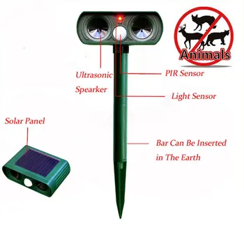 

reen Garden Cat Dog Pest Repeller Solar Power Ultra Sonic Scarer Frighten Animal Repellent Outdoor Use