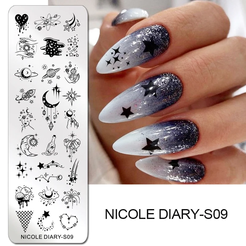 Штамповочные пластины NICOLE DIARY 12*4 см шаблоны для ногтевого дизайна маникюра