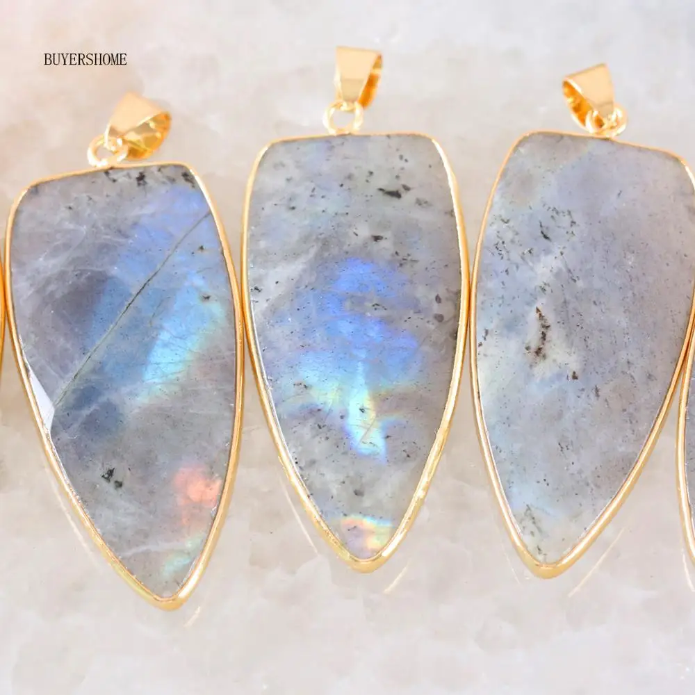 1 шт. ювелирный подарок для мужчин и женщин Золотой граненый бусина, натуральный камень серый кулон из Лабрадорита Fit ожерелье K2047