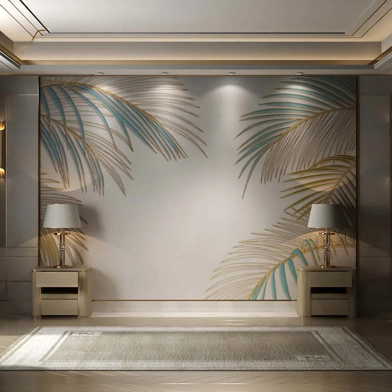 3D Three-Dimensional Wallpaper Tv Background Wall Living Room Bedroom Light  Luxury Relief Green Plant Seamless Custom Mural