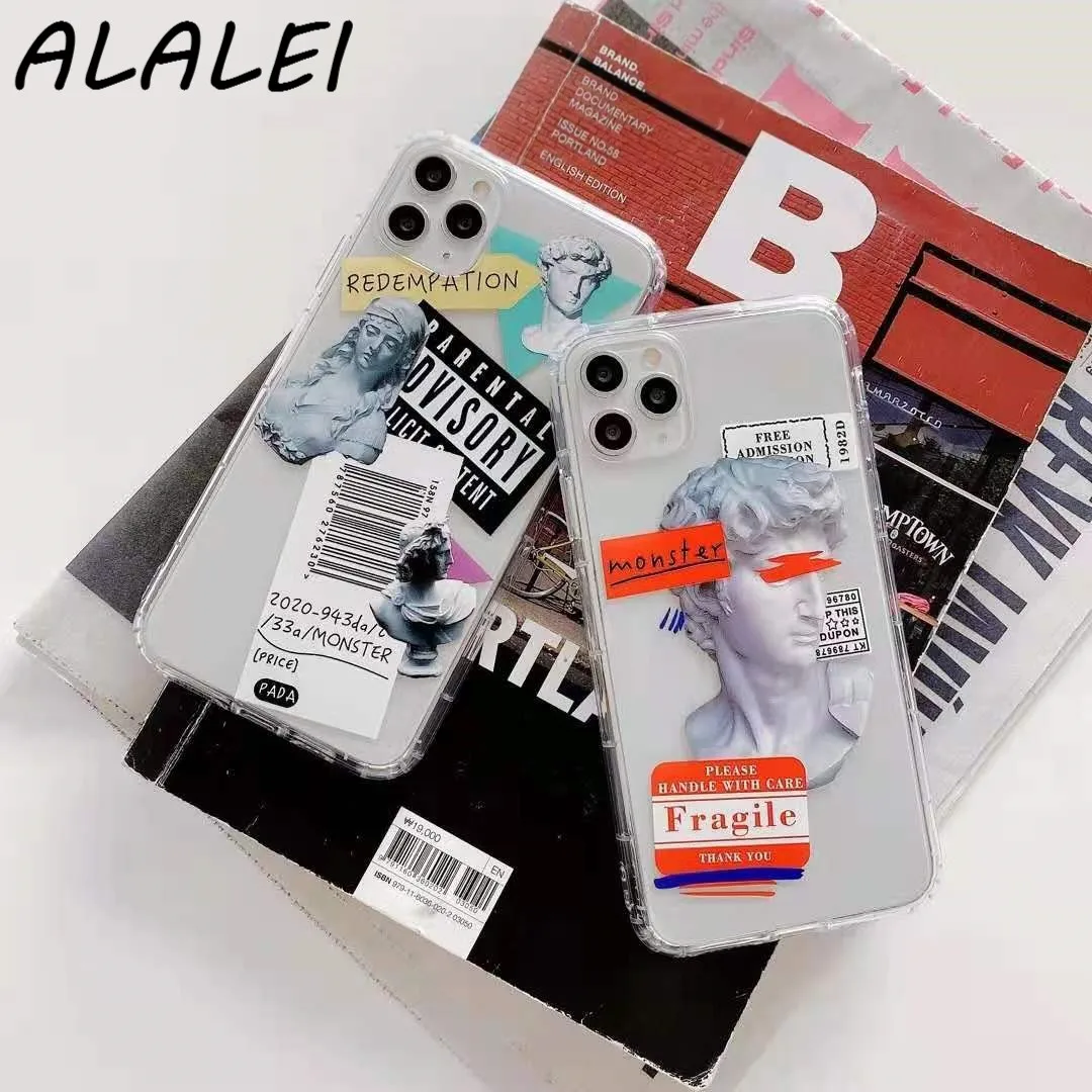 

Label Phone Case for iPhone 12 11 Pro Max 12 Mini Xs Max Xr X 8 7 6 6S Plus 5 5S Se 2020 Statue of David Tpu Soft Phone Cover