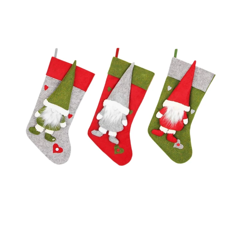 

New 3 Pcs Christmas Stockings with Cute 3D Plush Swedish Gnome Xmas Stockings for Fireplace Hanging Christmas Decorations and Pa