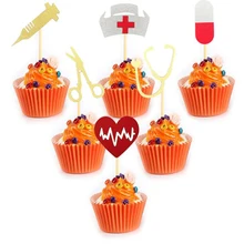 36 unids/set Doctor enfermera tema enfermería sombrero jeringa píldoras Cupcake Toppers graduación médica cumpleaños adornos de pastel de fiesta