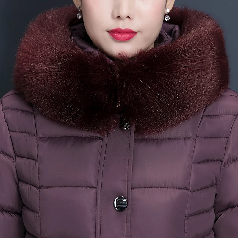Najtaniej 2019 kurtka zimowa damska w średnim wieku długa z bawełny zagęścić futro z kapturem kołnierz bawełna parki damski płaszcz zimowy Plus rozmiar XL 6XL