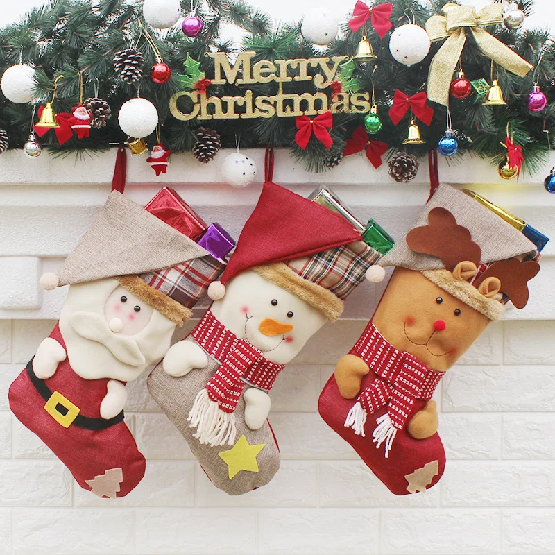 

1Piece 3D Merry Christmas Gift Candy Socks Holders Storage Bag Home Decorations Xmas Stocking Hanging Christmas Tree Ornaments