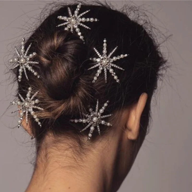 Блестящие геометрические в форме звезды, со стразами шпилька для волос с жемчужиной аксессуары для волос для женщин кристальная жемчужная заколка Свадебная заколка украшения для волос