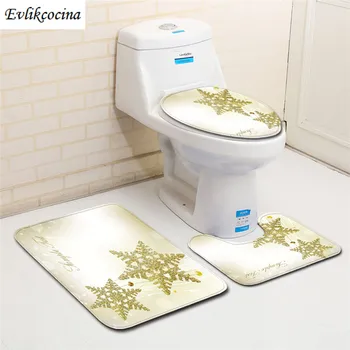 

Free Shipping 3 pcs/Set Gold Snowflakes Bath Mats Anti Slip Bathroom Rug Set Tapete Banheiro Washable Toilet Rugs Alfombra Bano