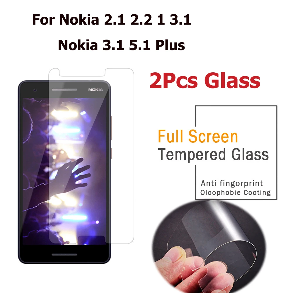 2Pcs Tempered Glass For Nokia 1 2.1 210 2.2 9H HD Protective Film Cover 3.1 5.1 Plus Screen Protector | Мобильные телефоны и