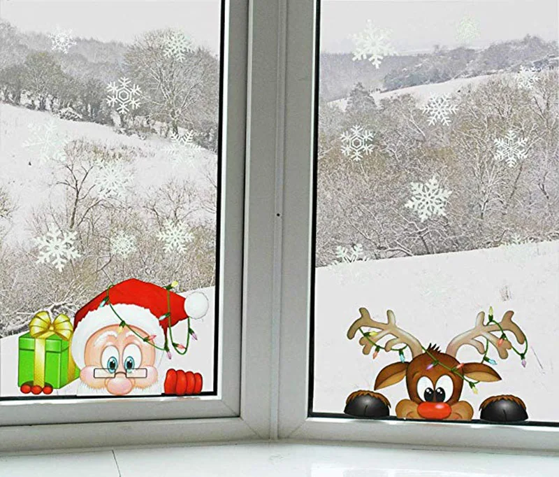 С Санта-Клаусом и оленем Рождество ПВХ статическая наклейка украшать для домашних окон большой снег хлопья стикер на стену новогодние вечерние стеклянные наряды ювелирные изделия