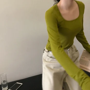 

Anglo-American yuan will Korea based knitting chic show white color restoring ancient ways is to bring long sleeve T-shirt color