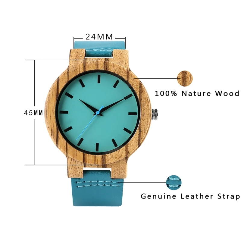 Простые Модные женские часы Зебра деревянные часы бирюзовые синие мужские часы для влюбленных отличные подарки Relogio Masculino Прямая