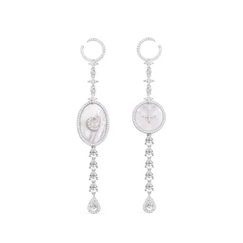 

Micro rhinestone star moon earrings pendant asymmetrical long tassel drop fritillary earrings for women