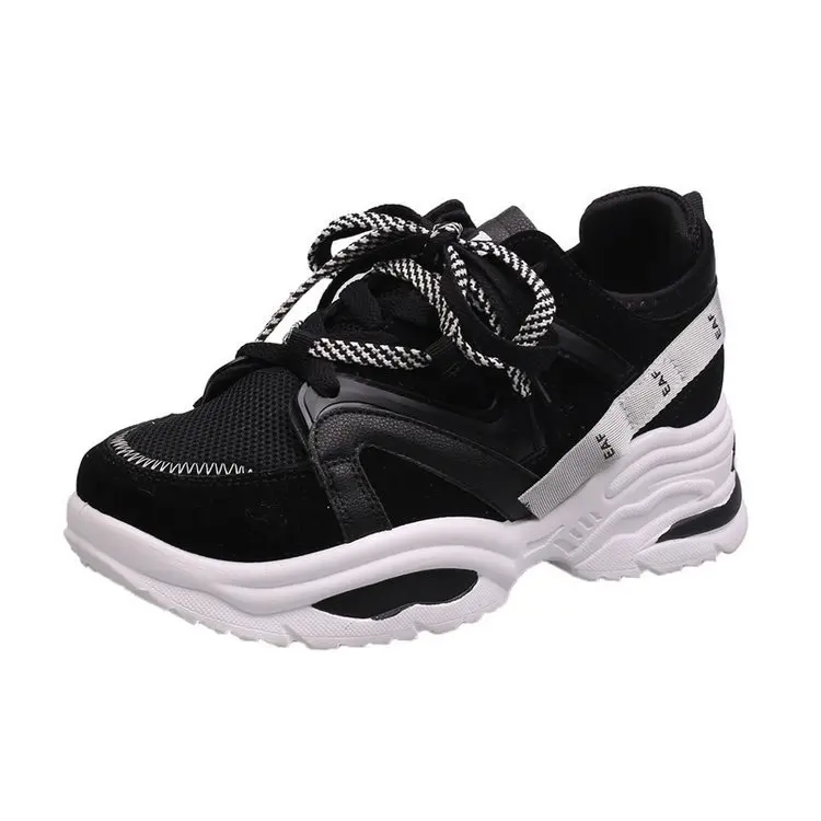 Женская спортивная обувь; тканевая Осенняя Новая модная повседневная обувь на плоской подошве; женские кроссовки для бега; уличные дышащие кроссовки; большие размеры - Цвет: Черный
