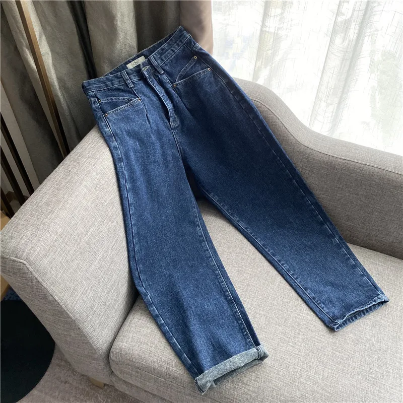 Женские джинсы, свободные повседневные штаны-шаровары, джинсы для мам, уличная одежда, джинсовые штаны, женские плиссированные брюки с карманами, джинсы