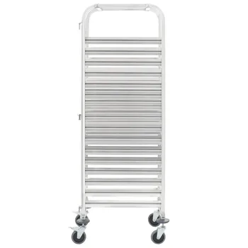 

Kitchen Rack Trolley Cart With 16 Tray Slots Silver Stainless Steel Kitchen Trolley 65.5x48.5x165 Cm Movable Storage Organizer