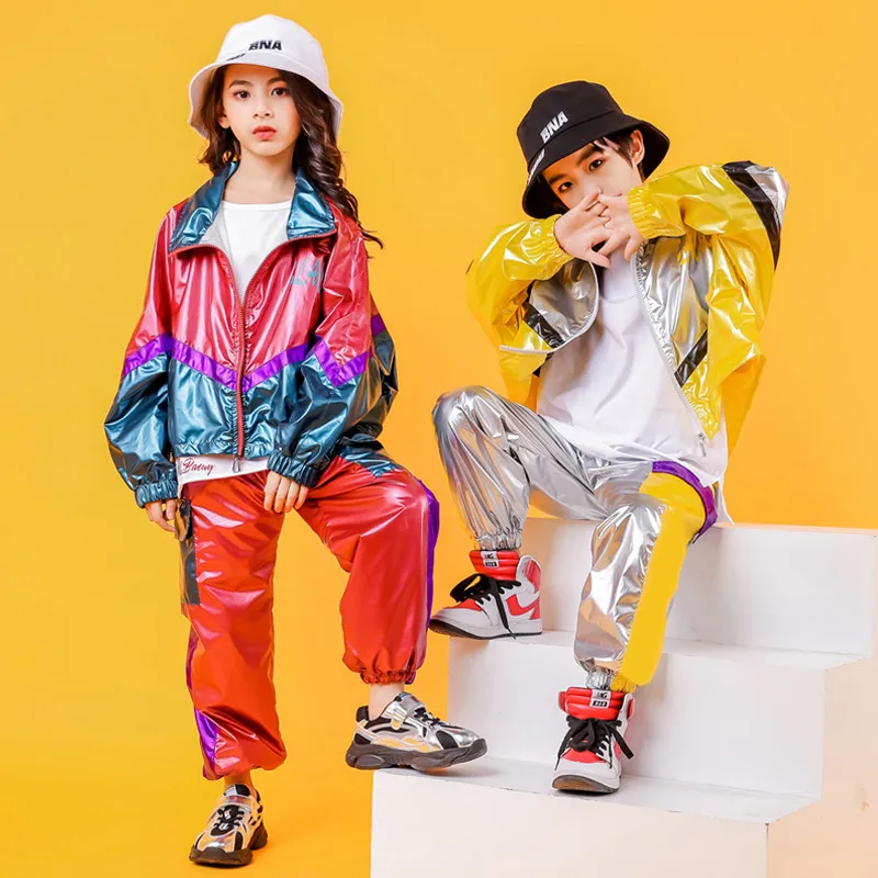 Hip Hop Costume Hiphop Kids Street Dance Clothes Long Sleev Bright Jacket Pants Stage Outfits Jazz Wear Girl Set Boy Clothes (2)