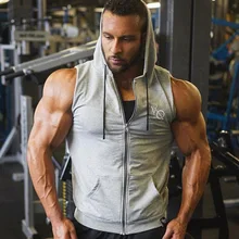 Новинка, мужской вязаный жилет без рукавов для занятий фитнесом, тренировочный жилет с капюшоном для бега