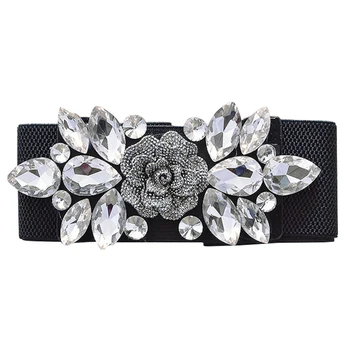 

New Lady Floral Buckle Rhinestone Elastic Wide belt Wedding Party Women Fashion Dress Pants Clinch Belts Waist Decoration