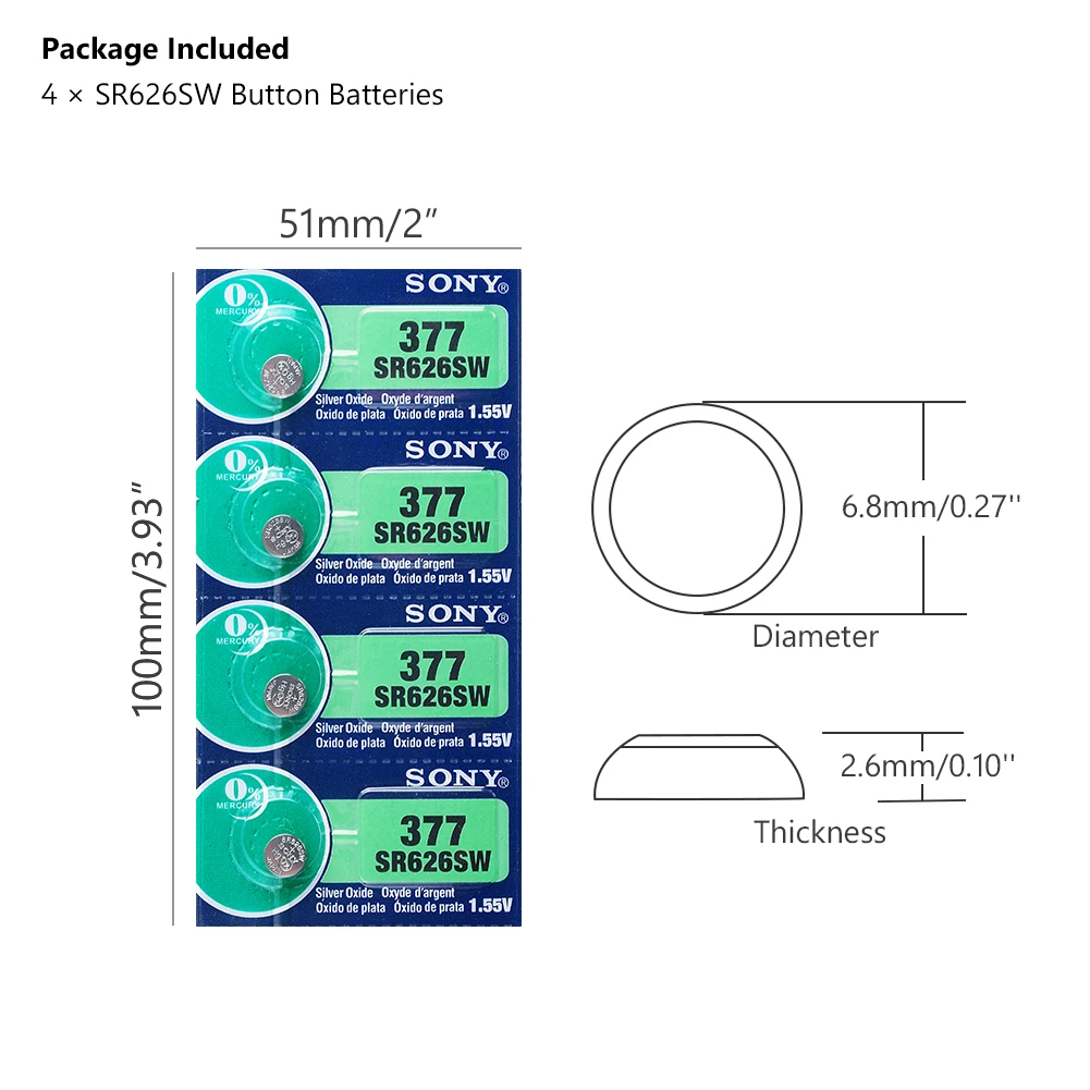 4 шт./лот для sony 1,55 V AG4 377A 377 LR626 SR626SW SR66 LR66 кнопочный элемент батарея монетного типа для часов оксида серебра Сделано в Японии