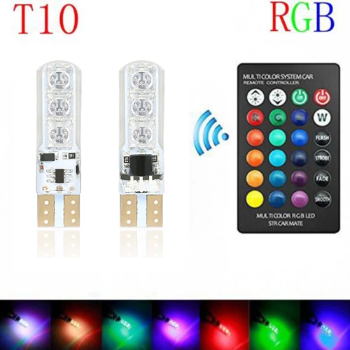 dropshipping 1 Pair T10 RGB Car Interior Decoration Width Lamp Light With Remote Control 12V 6 SMD Auto Atmosphere Lamps OE88