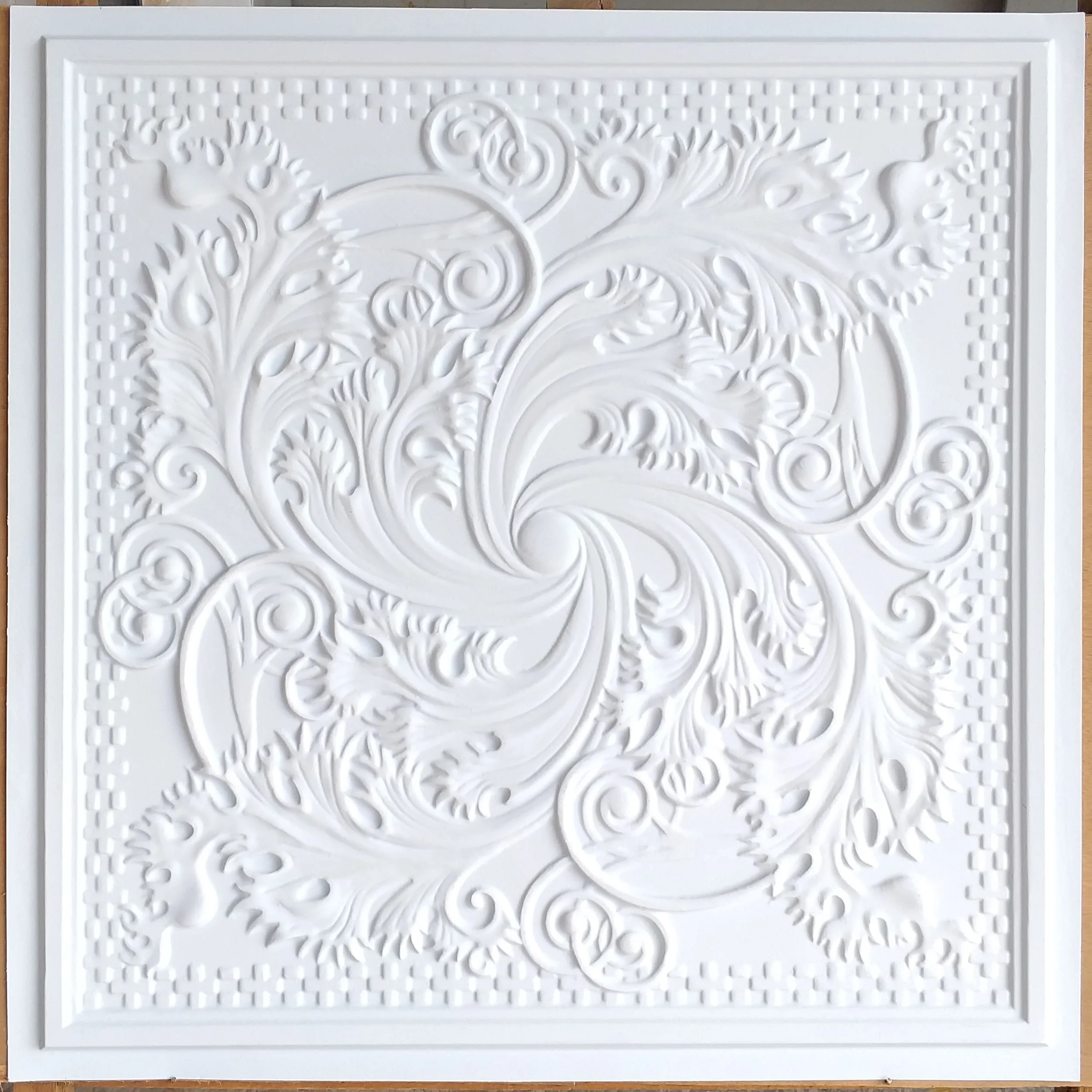 PL01 Ceiling PVC plastic 3D ceiling tiles deco wall panels white matt color 