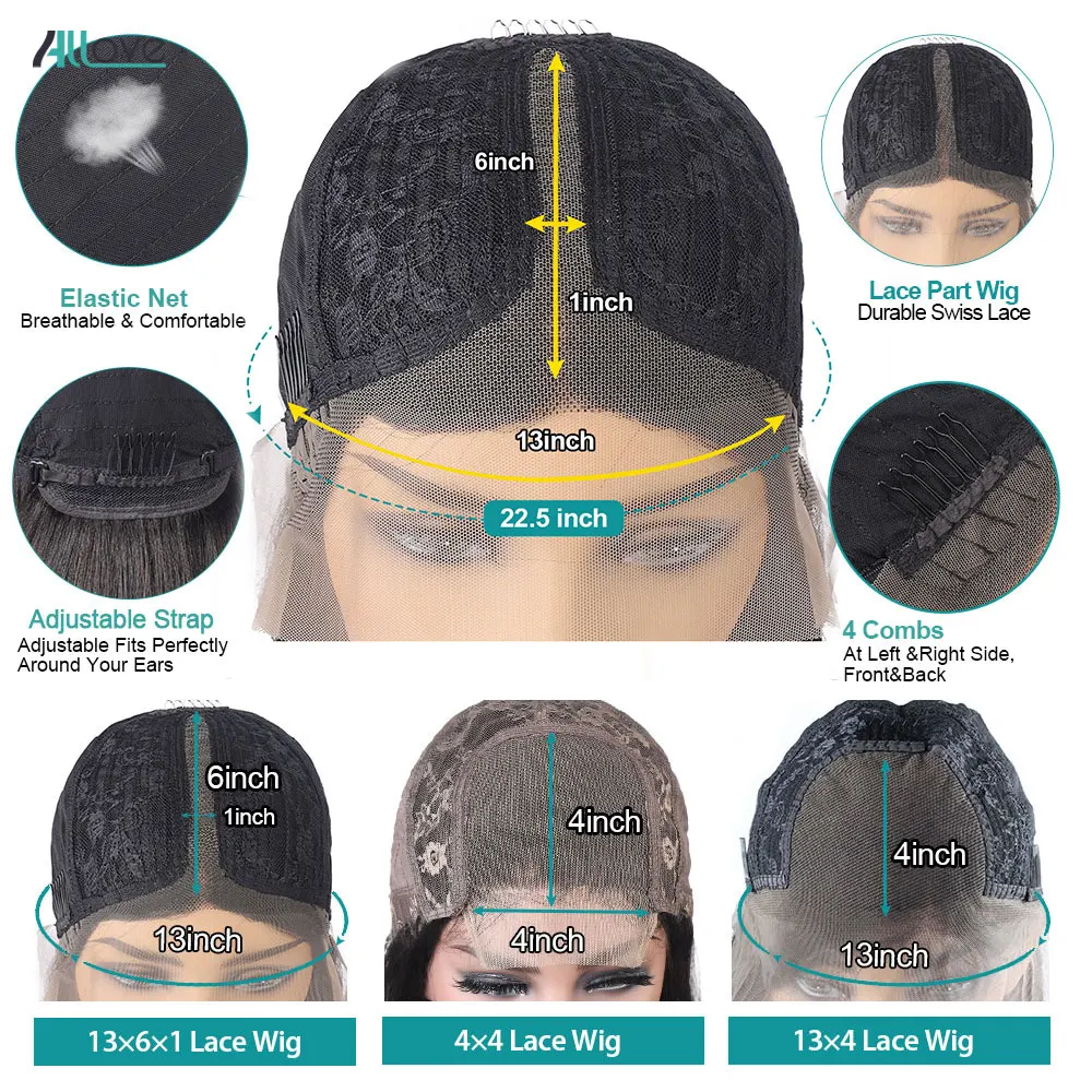 Allove Bone Straight Lace Front Human Hair Wigs 4x4 Closure Wig 13x6x1 Brazilian Straight Lace Front Wig 13x4 Lace Frontal Wig