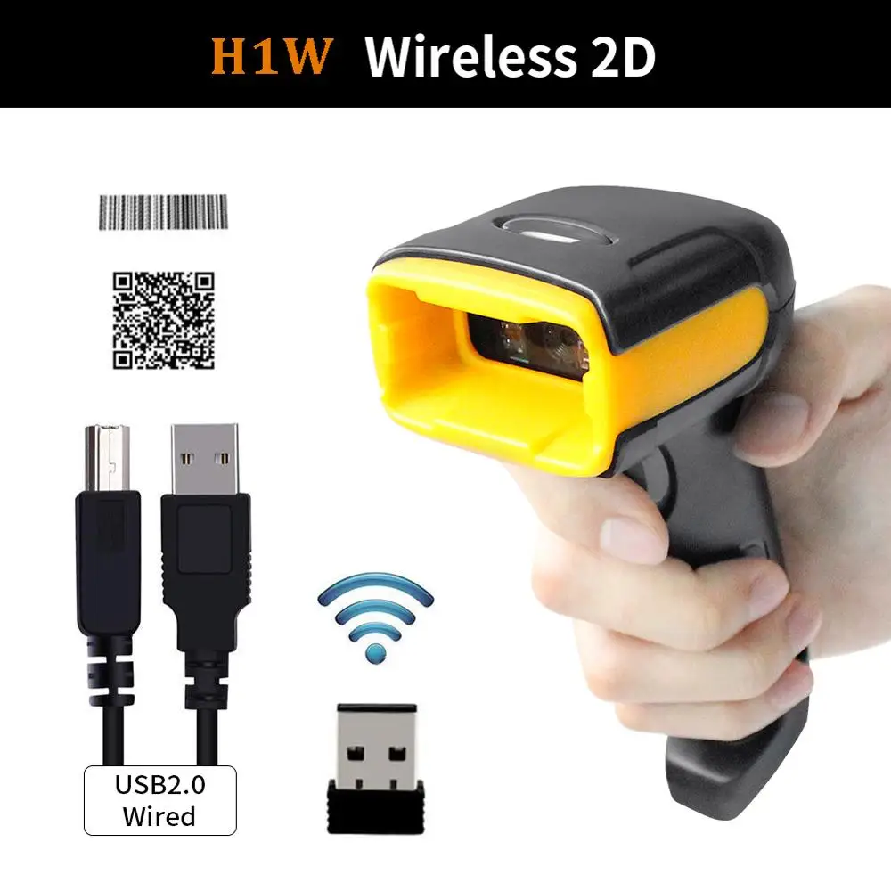 H1W беспроводной 2D сканер штрих-кода и H2WB Bluetooth 1D/2D QR считыватель штрих-кода Sopport мобильный телефон iPad ручной сканер - Цвет: H1W Wireless 2D QR