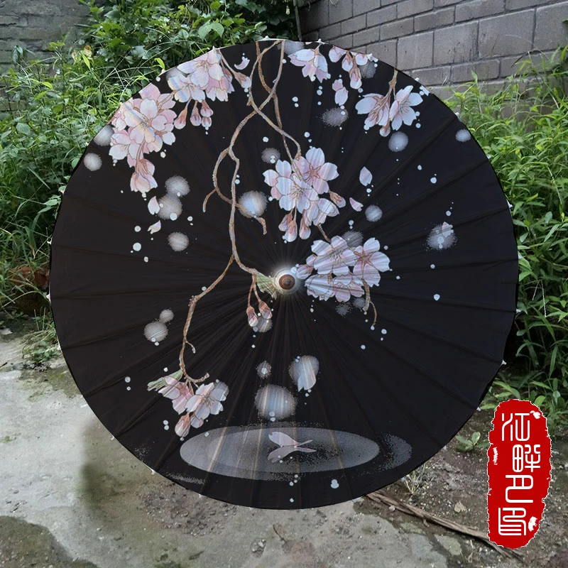 

JIANGPANYUE Delicate Black Bottom Cherry Oil Paper Umbrella Adult Dance Cosplay Paper Parasol Art Show Paper Umbrella