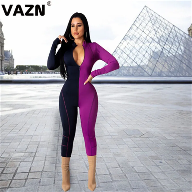 VAZN, 3 цвета, Эластичные Обтягивающие Длинные Комбинезоны, женские повседневные комбинезоны с длинным рукавом и v-образным вырезом, женские бандажные комбинезоны