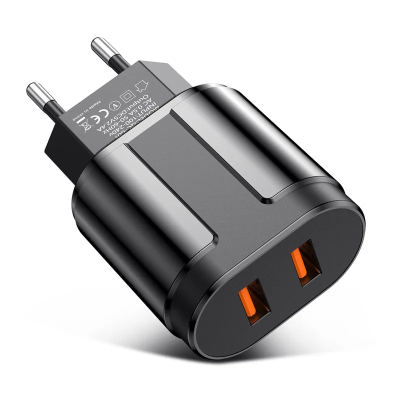 GTWIN Quick Charge EU/US Plug 2.4A двойной USB адаптер для быстрой зарядки настенное Универсальное зарядное устройство для мобильного телефона для iPhone samsung Xiaomi - Тип штекера: EU Black