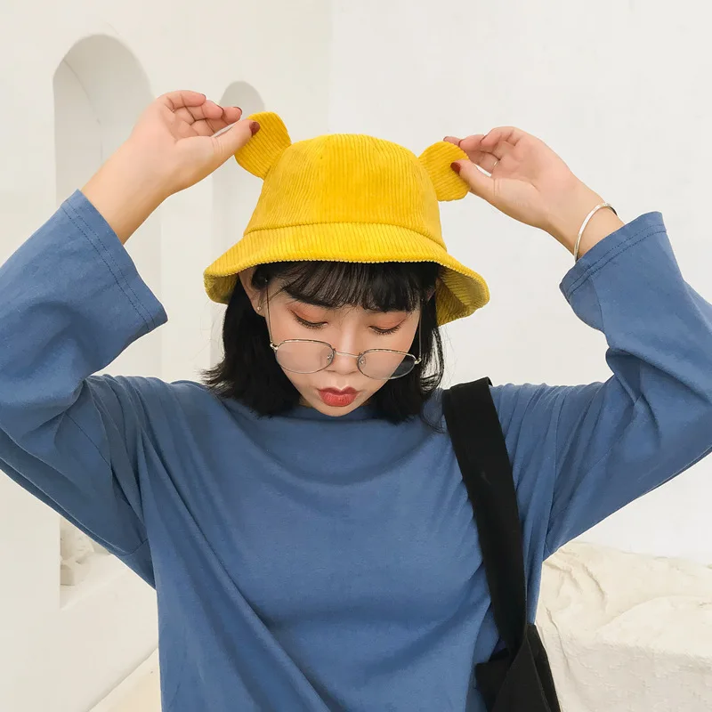 Женские Панамы в Корейском стиле Kawaii с ушками животных, подходят ко всему, на каждый день, облегающие Женские шляпы, милые Простые Модные женские шапки для студентов