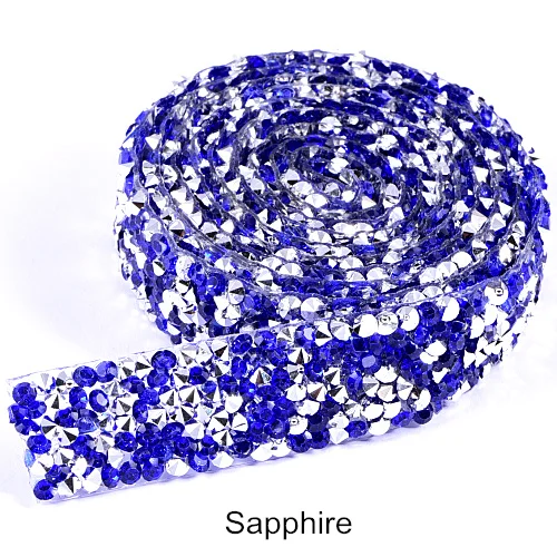 Sapphire 1 ярд 1,5 см ширина красочная Смола Стразы Обрезка горячей фиксации глажка стразы на сетчатой основе для DIY аксессуары для одежды B1283 - Цвет: Sapphire