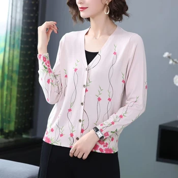 

Women Spring Knitted Cardigan With Button V-Neck Long Sleeve Female Cardigans Sweater Ladies Pull Outwear Femme Knitwear Outwear