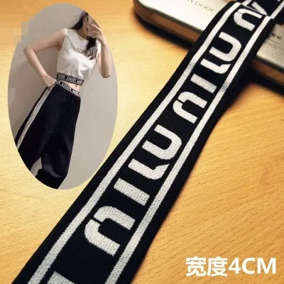 3.8-4cm Big Brand Elastic Knit Waistband with Logo Letter,DIY Accessories for Headbands,waistcoats,hats,pants,2 Yards A Lot