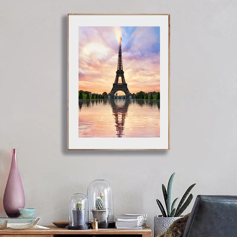 Diamond embroidery lakeside scenery 5D DIY diamond painting rhinestone full diamond cross stitch decorative landscape decor Sale