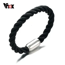 Vnox мужской черный браслет-веревочка с магнитной застежкой