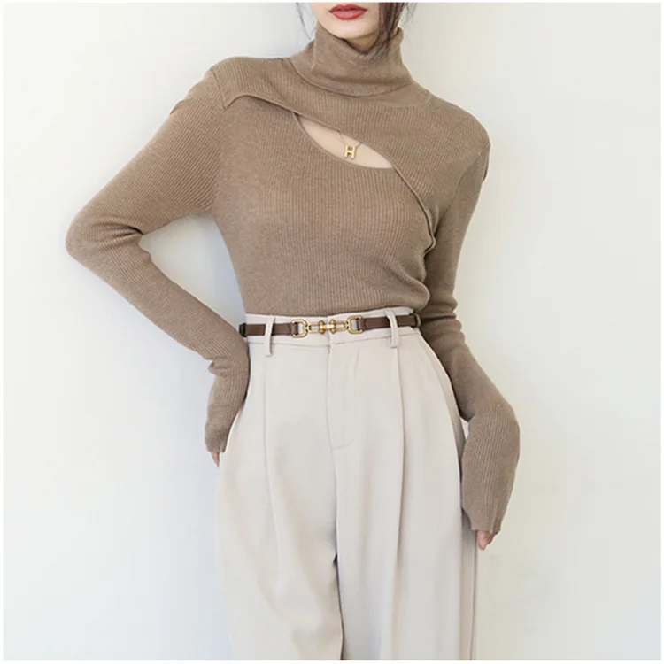 

Новые модные свитера с высоким воротником, Женская Облегающая рубашка с длинным рукавом, Женский однотонный удобный пуловер, сохраняющий тепло и универсальный