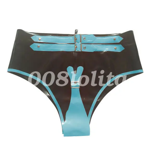 

100% Latex Gummi Sexy Shorts Light Blue and Black New Underwear 0.4mm Size S-XXL