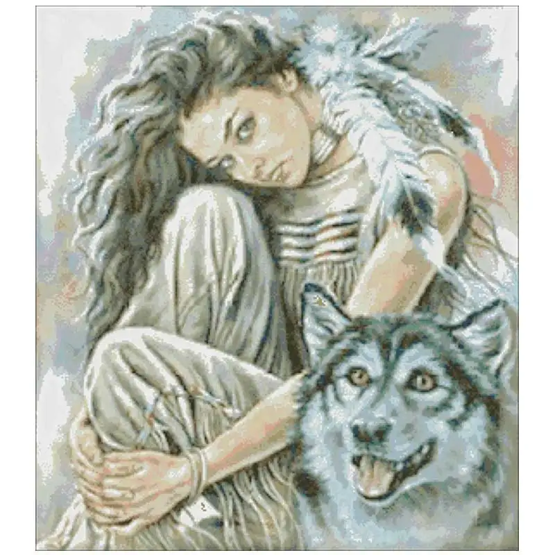 

Girl and wolf patterns Counted Cross Stitch 11CT 14CT 18CT DIY Chinese Cross Stitch Kits Embroidery Needlework Sets home decor