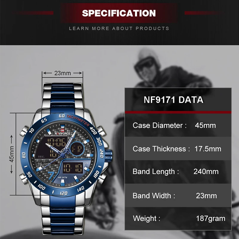 NAVIFORCE Luxury Brand Men Watch Military LED Digital Sport Wristwatch Mens Steel Strap Waterproof Clock Relogio Masculino
