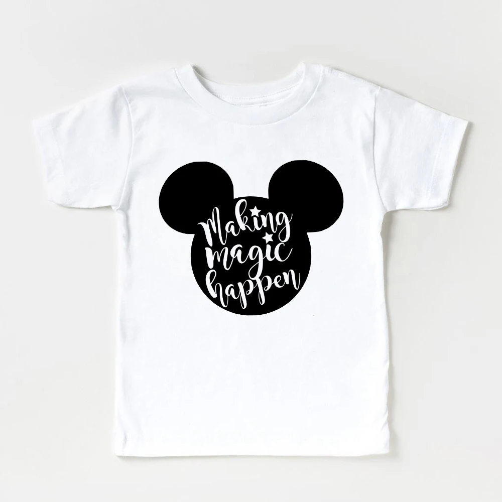 Harajuku Mickey Mouse Dream Wonder Future Letter Printed T-Shirt Summer Children Short Sleeve White Tee Kids Casual Tshirt t-shirt design kid